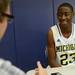 Michigan freshman Caris LeVert answers a question from a reporter during media day at the Player Development Center on Wednesday. Melanie Maxwell I AnnArbor.com